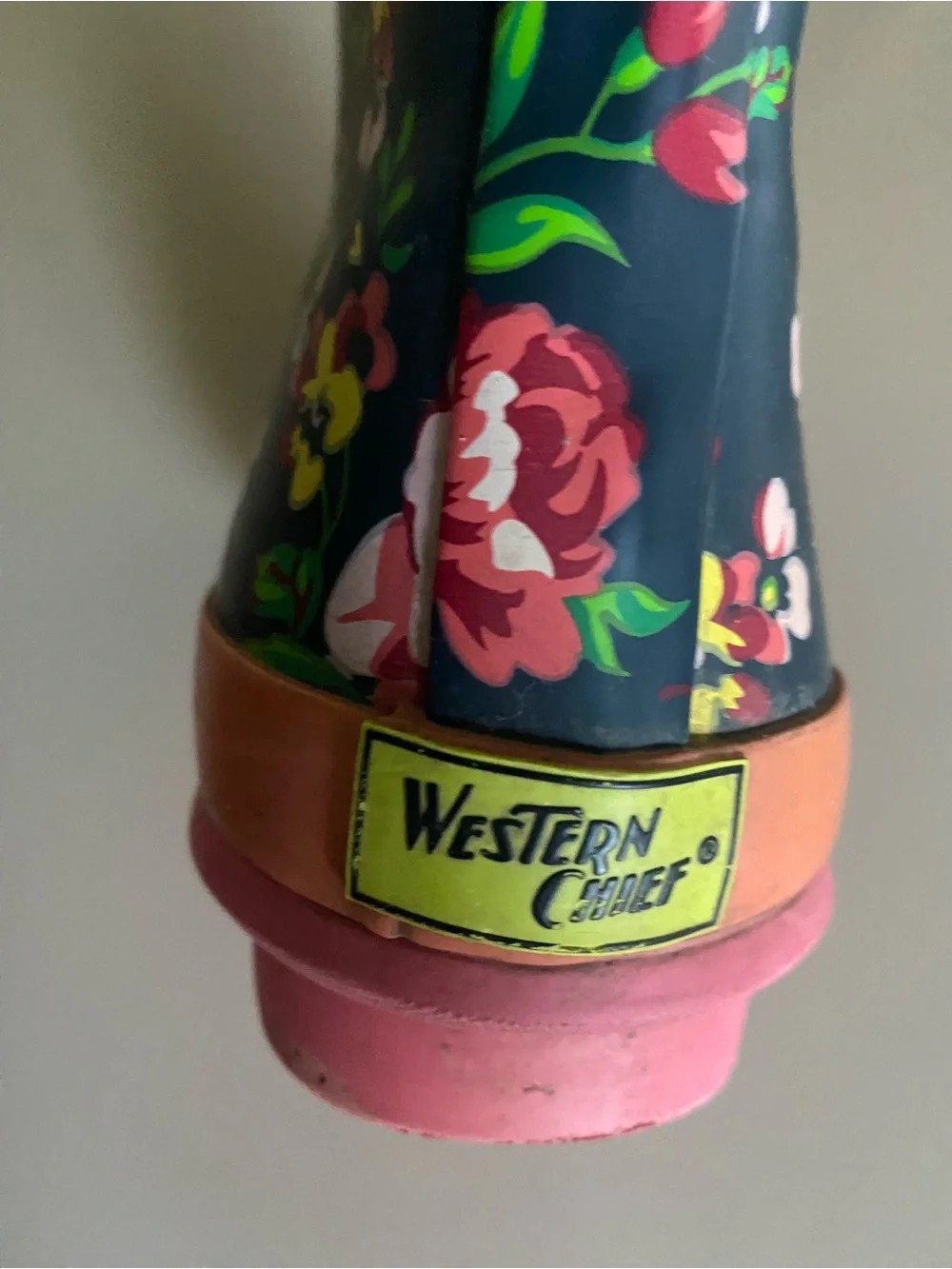 Western Chief Girls Navy Floral Rain Boots with Pink Trim